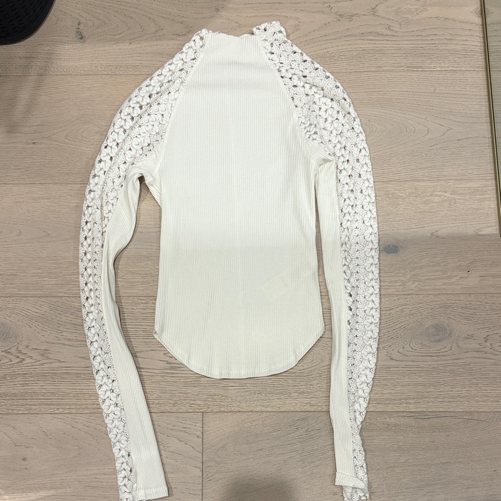 Free People White Crochet Sleeve Top